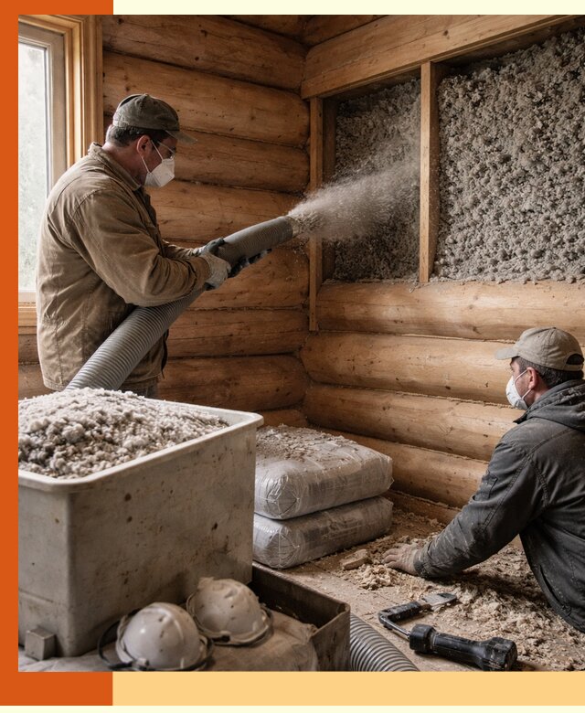 Утепление дома из бруса эковатой в Истре