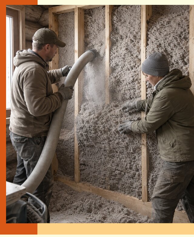 Утепление бревенчатого дома эковатой в Истре