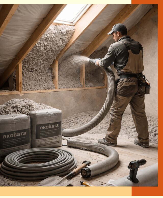 Утепление мансарды эковатой в Истре от 2235 руб/м2 — монтаж, задувка, цена | ТепломастерСта