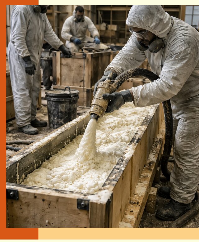 Заливка пенополиуретана в формы для утепления в Истре